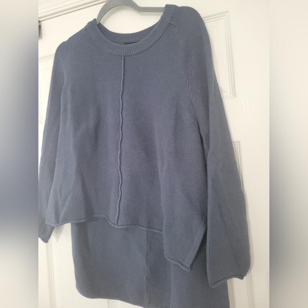 Known Supply Womens Crew neck blue hi low Sweater Size L Waffle Weave Knit